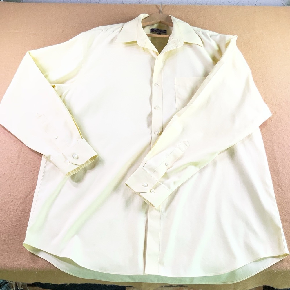 Roberto Villini Mens Non-Iron Travel Dress Shirt Light Yellow 17.5 34-35 Cotton